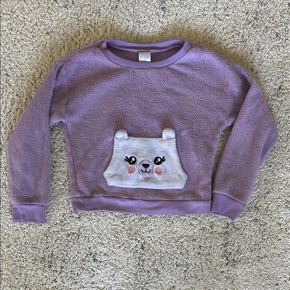The Children’s Place Purple Kids Fleece Sweater Top with Bear Design Size 5/6